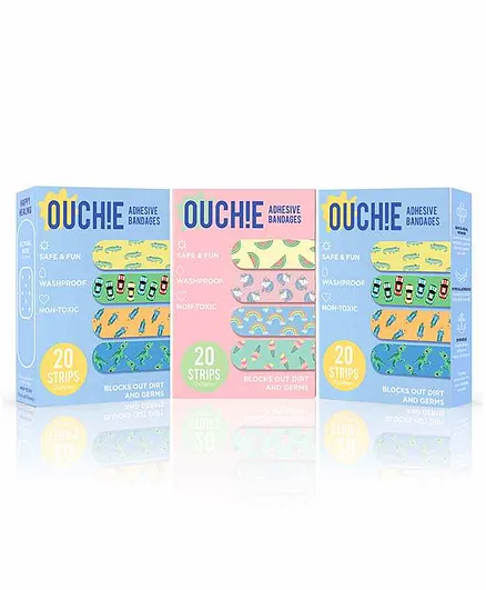Aya Papaya Ouchie Non-Toxic Printed Bandages Pack of 3 - 20 Bandages each
