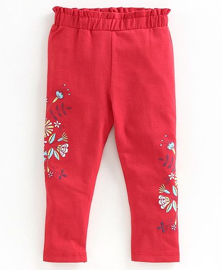 Babyoye Cotton Full Length Leggings Floral Print - Red