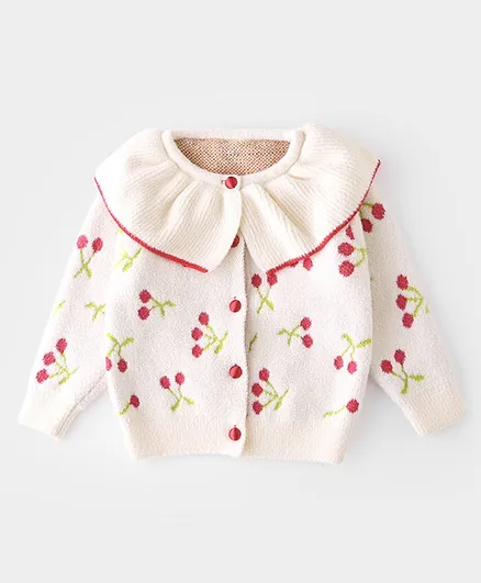 Kookie Kids Full Sleeves Sweater Cherry Design - Off White