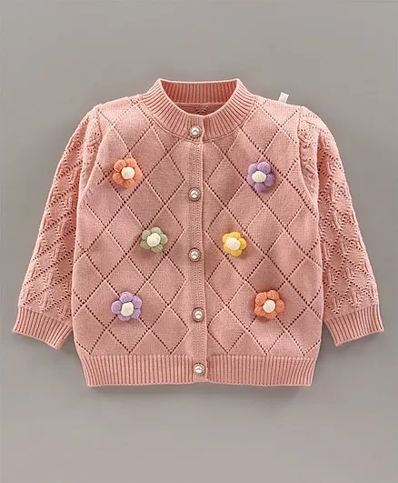 Kookie Kids Full Sleeves Front Open Sweater - Pink