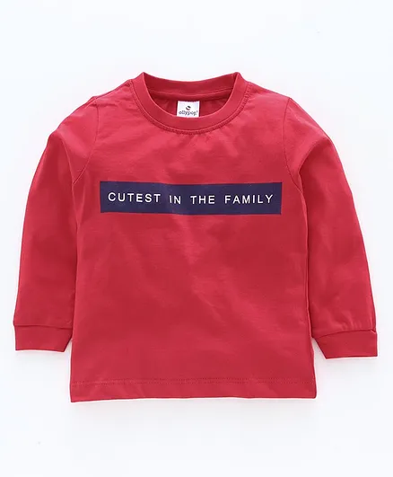 Ollypop Full Sleeves T-Shirt Text Print - Red
