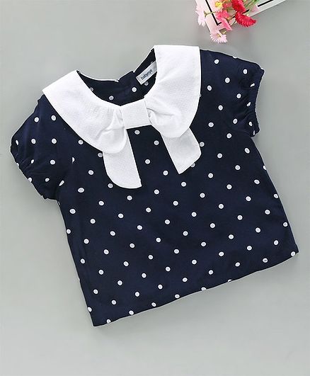 Babyoye Short Sleeves Top Polka Dot Print - Navy Blue