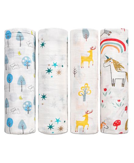 Zoe Premium Muslin Cotton 2 Layer Multipurpose Wrapper Pack of 4 - Multicolor