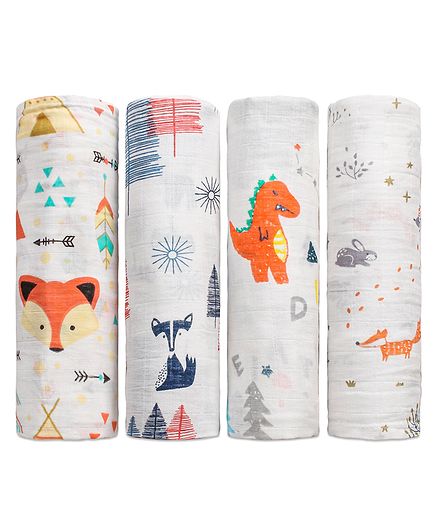 Zoe Premium Organic Muslin Cotton 2 Layer Multipurpose Wrapper Pack of 4 - Multicolor