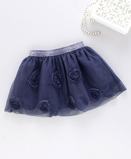 Babyoye Mesh Party Skirt with Rose Appliques - Navy Blue