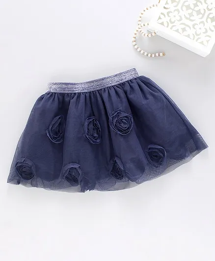 Babyoye Mesh Party Skirt with Rose Appliques - Navy Blue