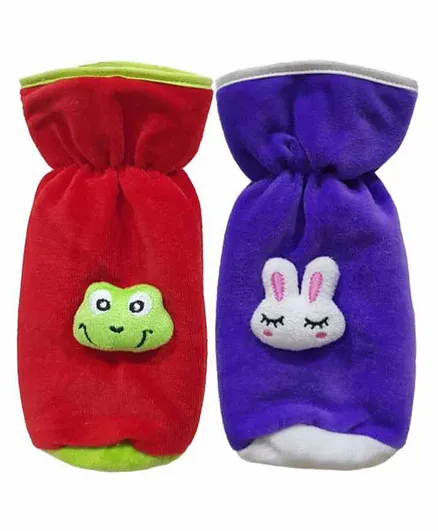 Brandonn Plush Velvet Feeding Bottle Covers Fits 250 ml Bottle Set of 2 - Red Purple