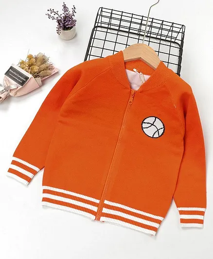 Kookie Kids Full Sleeves Front Open Sweater Ball Print - Orange