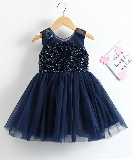 Babyhug Sleeveless Party Wear Frock Sequin Design - Navy