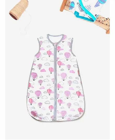 Elementary Premium Muslin Cotton Sleeping Bag Hot Air Balloon Print - Pink White