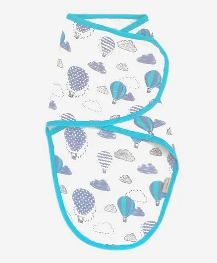 Elementary Premium Muslin Cotton Swaddle Wrapper Hot Air Balloon Print - Blue White