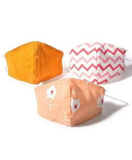 Elementary 100% Cotton Muslin Reusable Face Protection Masks For Kids - Pack of 3 (Assorted Designs)