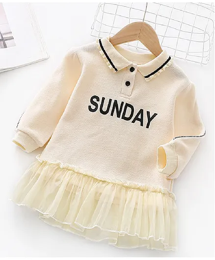 Kookie Kids Full Sleeves Top Text Print - Beige