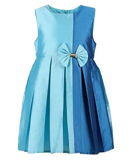 A Little Fable Solid Fit & Flare Sleeveless Pleated Dress - Blue