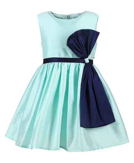 A Little Fable Solid Fit & Flare Sleeveless Pleated Dress - Sea Green