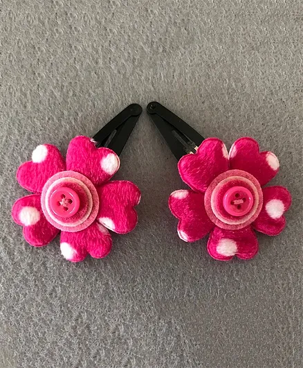 Kalacaree Velvet Flower Set Of Two Hair Clips - Pink