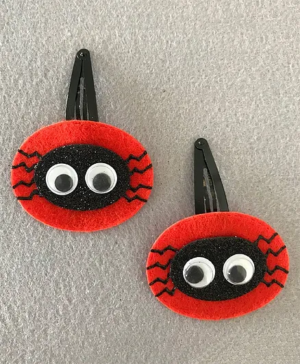 Kalacaree Spider Theme Set Of Two Hair Clips - Orange