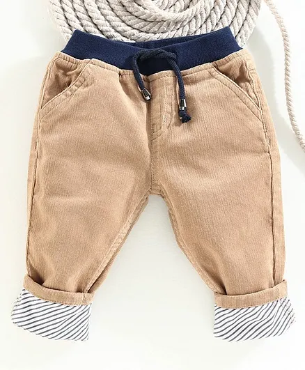 Babyoye Cotton Turn Up Corduroy Pants - Beige