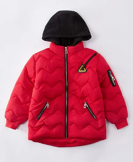 Kookie Kids Full Sleeves Padded Winter Jacket with Hood - Red