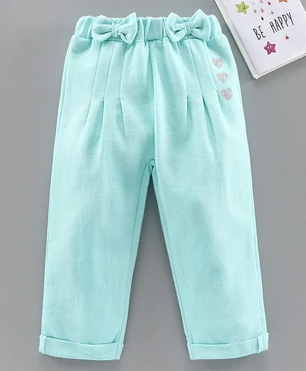 Babyhug Full Length Lounge Pant Heart & Bow Detail - Sea Green