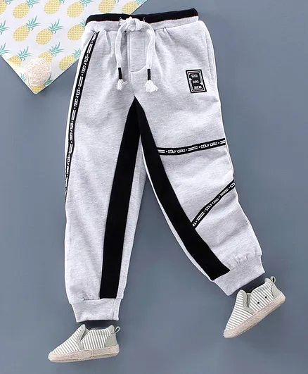 Babyhug Full Length Lounge Pant With Drawstring Good Days Ahead Patch - Grey