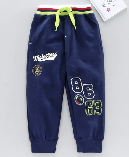 Babyhug Full Length Lounge Pant Number Print - Navy Blue