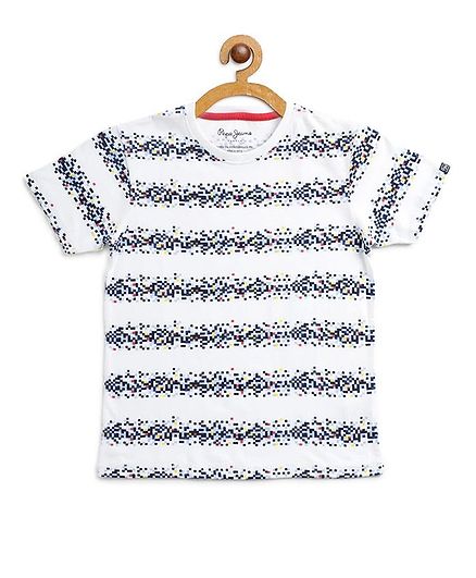 Pepe Jeans Half Sleeves Small Square Printed Tee - White
