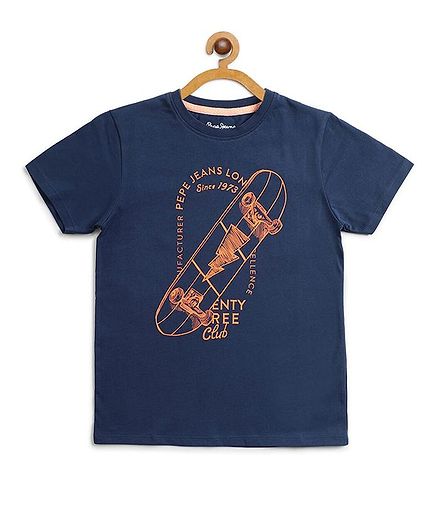 Pepe Jeans Half Sleeves Skater Board Printed Tee - Navy Blue