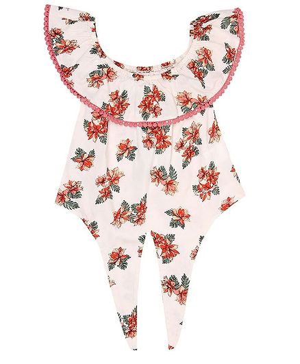 Pepe Jeans Sleeveless Floral Print Knot Top - White