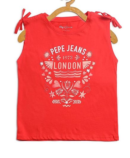 Pepe Jeans Sleeveless Text Print Tee - Orange