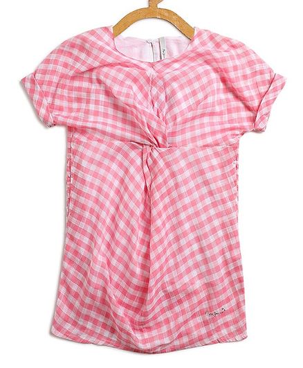 Pepe Jeans Short Sleeves Checked Dress - Pink