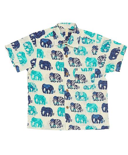 Ikeda Designs Elephant Print Half Sleeves Shirt - Off White