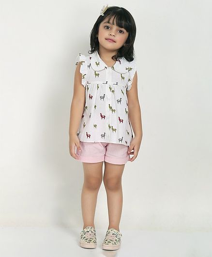 Ikeda Designs Animal Print Sleeveless A Line Top With Ruffles - White