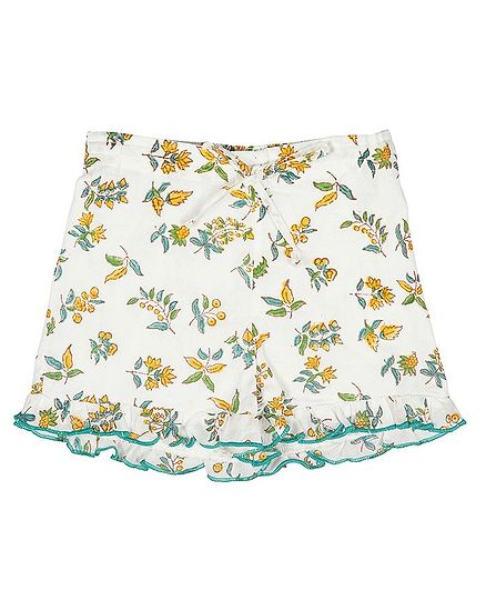Ikeda Designs Floral Block Print Shorts - White