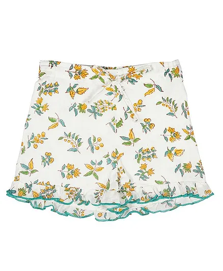 Ikeda Designs Floral Block Print Shorts - White
