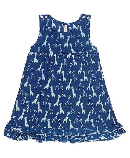 Ikeda Designs Giraffe Block Print Sleeveless Dress With Ruffles - Blue