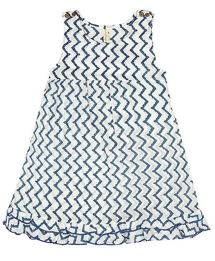 Ikeda Designs Zigzag Block Print Sleeveless A Line Dress With Ruffles - White