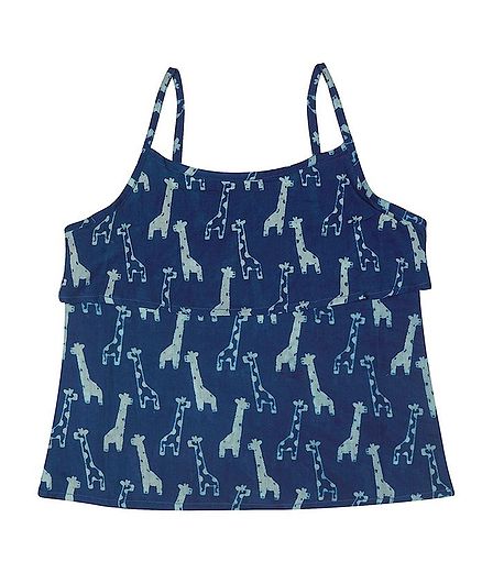 Ikeda Designs Giraffe Block Print Spaghetti Sleeveless Top - Blue
