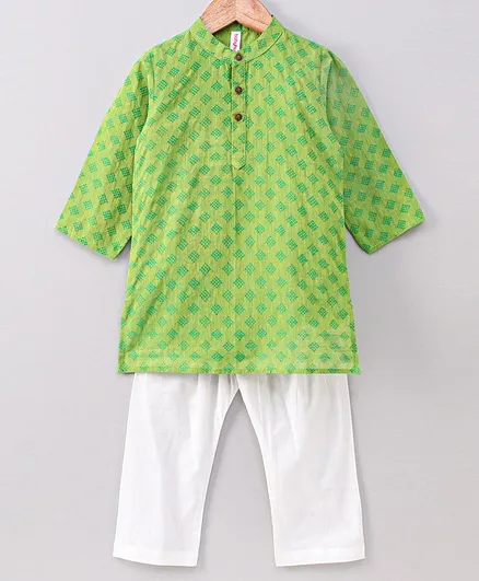 Babyhug Full Sleeves Kurta & Pyjama Barcode Print - Green
