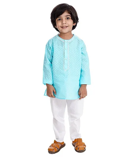 Babyhug Full Sleeves Emboridered Kurta Pyjama Set - Sky Blue