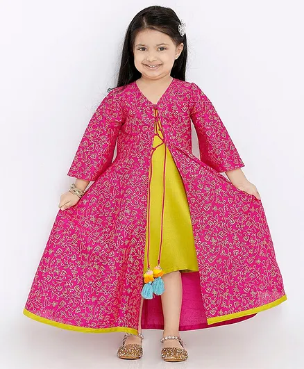 Bbayhug Three Fourth Sleeves Glitter Design Ethnic Dress - Pink
