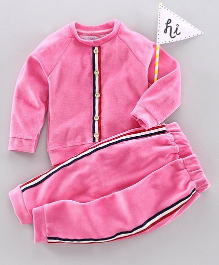 Mom's Love Full Sleeves Winter Wear Tee & Lounge Pant - Light Pink