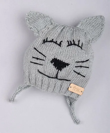 The Original Knit Cat Face Design Cap - Grey