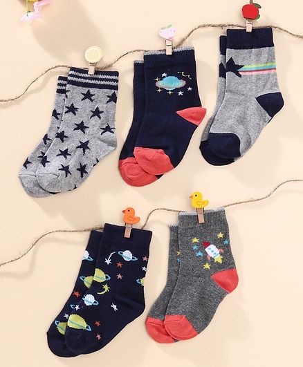 Cute Walk by Babyhug Antibacterial Ankle Length Socks Pack of 5 - Blue Grey