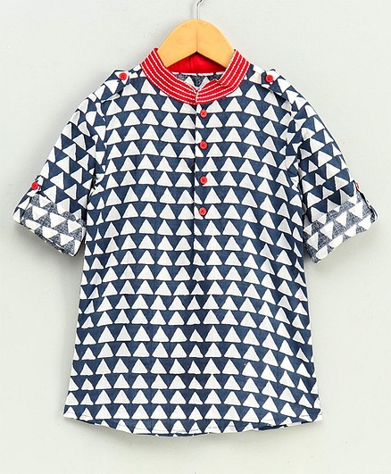 Babyoye Full Sleeves Cotton Kurta - Navy Blue
