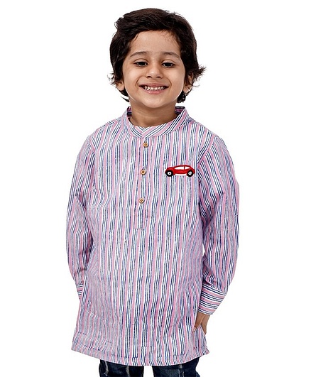 Babyoye Cotton Kurta Car Embroidery Striped - Pink