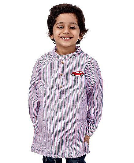 Babyoye Cotton Kurta Car Embroidery Striped - Pink