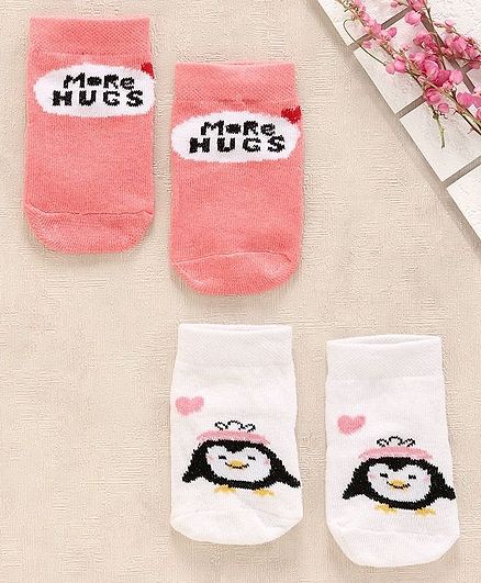 Cute Walk by Babyhug Ankle Length Socks Penguin Design Set of 2 - Pink White