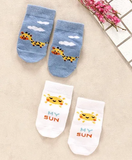 Cute Walk by Babyhug Ankle Length Anti Bacterial Socks Pack of 2 - Blue White