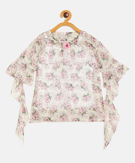 Peek a boo Zoo Half Sleeves Floral Print Top With Inner Tee - Purple